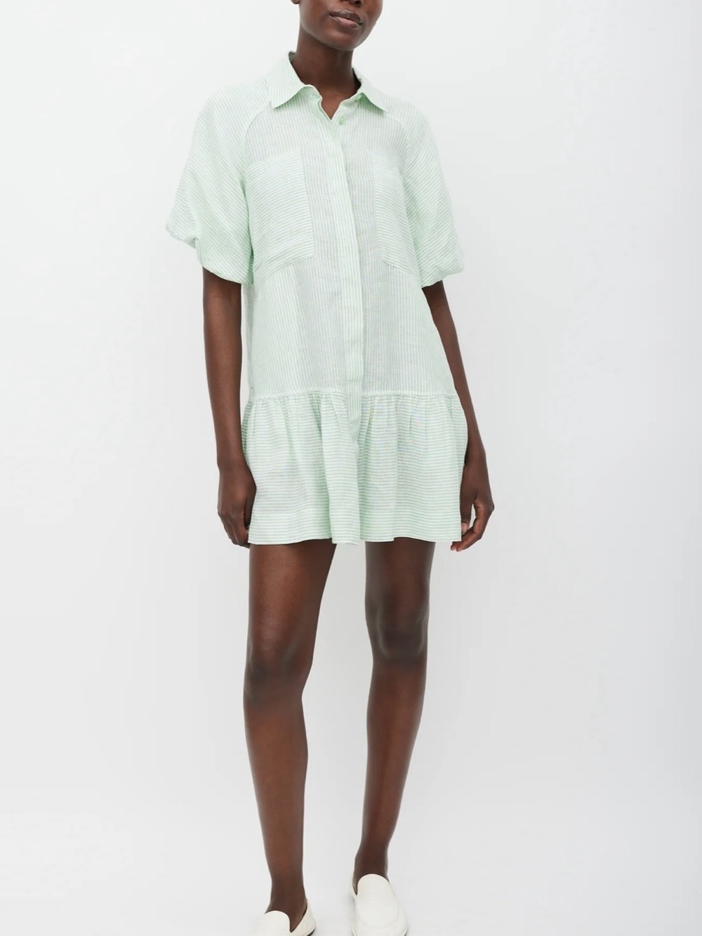 Jonathan Simkai Nadya  Green Striped mini Shirt Dress